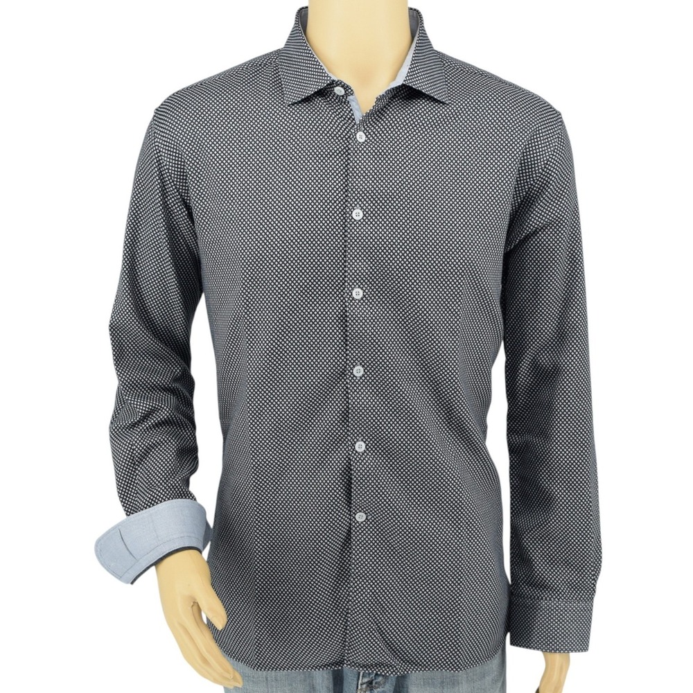 T.M. Lewin Business Casual Men L Tessitura Monti Navy Blue Egyptian Cotton Shirt - Picture 2 of 13